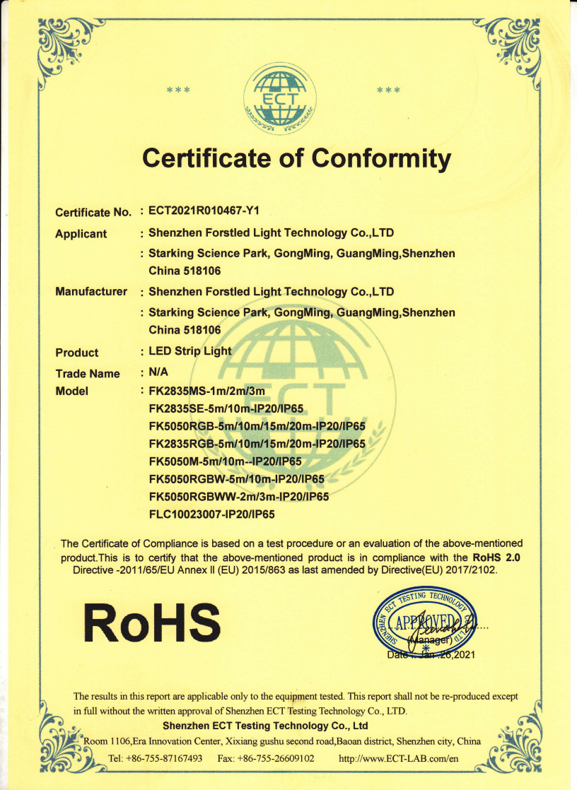 China Shenzhen Forstled Light Technology Co., Ltd. Certificaciones